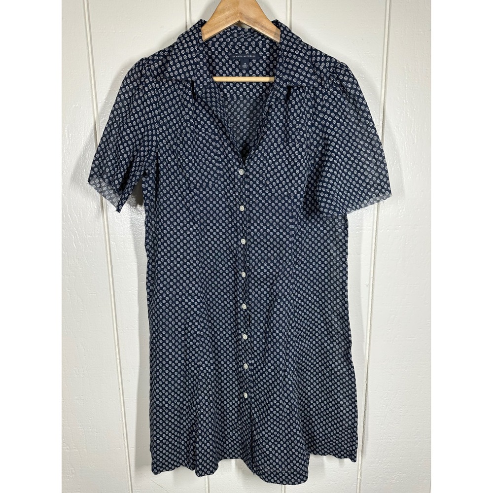 Banana Republic Shirt Dress Womens 14 Blue Floral Short Sleeve Button Front 7888